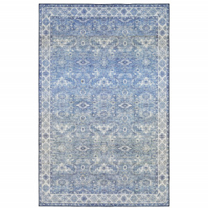 Homeroots Home Decor 9' X 12' Blue And Grey Oriental Power Loom Stain Resistant Area Rug