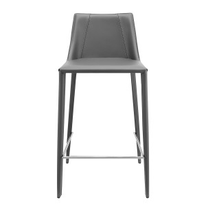 Homeroots Living Room Rich Gray Faux Leather Counter Stool, Gray