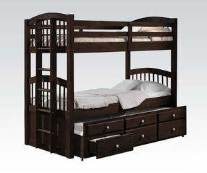 80" X 41" X 71" Espresso Twin Over Twin Bunk Bed And Trundle With 3 Drawers - 614486176861