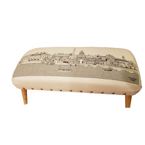 Homeroots Living Room Washington DC Daylight Skyline Embroidered Ottoman, White, 38"