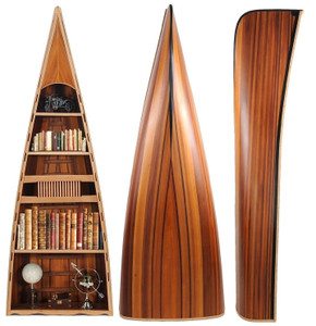homeroots office Wooden Canoe Book Shelf, Wooden Finish, 31 x 90 x 20.5 inches