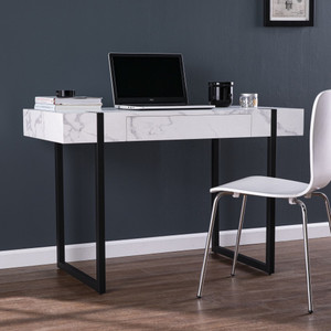 White Faux Marble Topped Desk - 808230103702 White Faux Marble Topped Desk - 808230103702