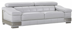 Homeroots Furniture 92" Lovely Light Grey Leather Sofa, Light Grey, 92 Inches