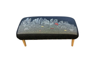 Homeroots Living Room Boston Nighttime Skyline Embroidered Ottoman, Black, 38"