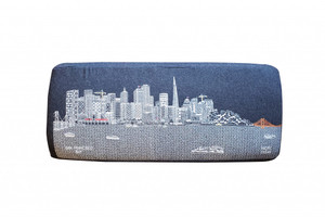 Homeroots Living Room San Francisco Nighttime Skyline Embroidered Ottoman, 38"