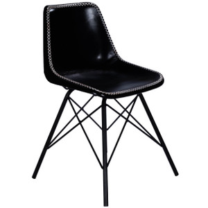 Homeroots Living Room Black Contrast Stitch Leather Dining Chair