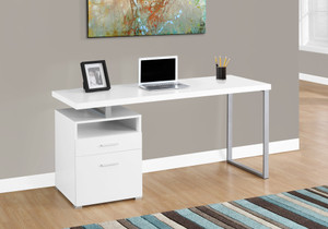 30" White Particle Board and Silver Metal Computer Desk - 4512839713700