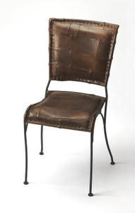 Homeroots Living Room Unique Patchwork Brown Leather Dining Chair