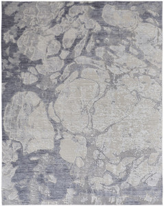 Homeroots Home Decor 8' x 10' Ivory and Blue Abstract Power Loom Distressed Area Rug