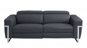 83" Dark Gray Italian Leather and Chrome Reclining Sofa - 606114074892 83" Dark Gray Italian Leather and Chrome Reclining Sofa - 606114074892