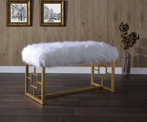 18" X 38" X 21" White Faux Fur Gold Metal Upholstered (Seat) Bench - 4512839713991