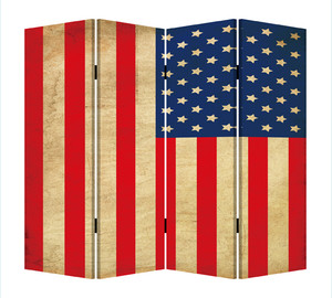 Homeroots 1" X 84" X 84" Home Decor Multi Color Wood Canvas American Flag Screen, Multi Color