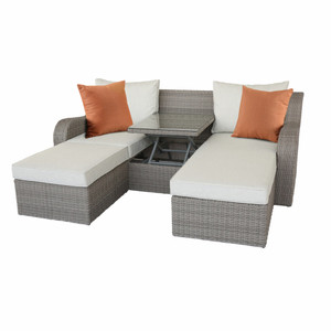 3 Piece Gray Wicker Patio Sectional And Ottoman Set - 614486162567