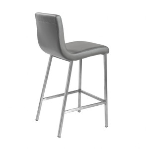Set of Two Gray Faux Leather and Steel Counter Stools - 808230089389 - 808230089389 Set of Two Gray Faux Leather and Steel Counter Stools - 808230089389 - 808230089389