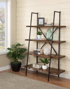 79" Brown and Black Acacia Live Edge Vertical Step Open Back Bookcase - 606114074861 79" Brown and Black Acacia Live Edge Vertical Step Open Back Bookcase - 606114074861
