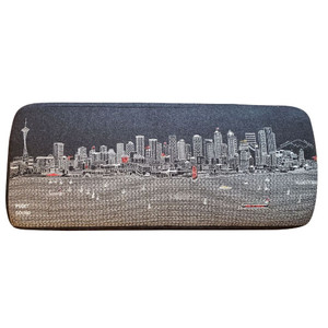 Homeroots Living Room Seattle Nighttime Skyline Embroidered Ottoman, Black, 38"