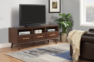 Homeroots Living Room Walnut and Gold Mid Century Modern TV Console, Walnut Finish, Gold Hardware