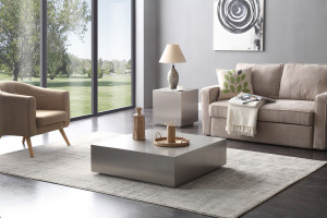 Modern Brushed Silver Stainless Steel Coffee Table - 606114577966