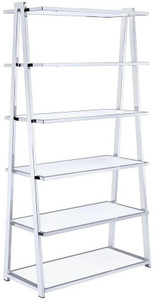 71" White And Silver Metal Five Tier Ladder Bookcase - 689211849907
