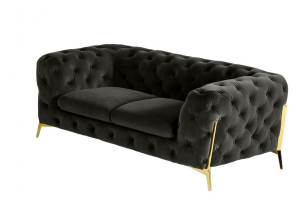 Homeroots Living Room 74" Dark Grey and Gold Velour Chesterfield Love Seat