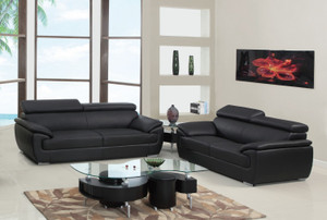 69" X 38" X 32to 39" Modern Black Leather Sofa And Loveseat - 4512822784588