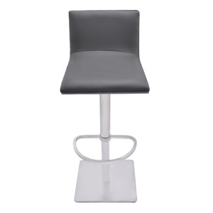 Adjustable Grey Faux Leather Walnut and Stainless Swivel Bar Stool - 606114634430