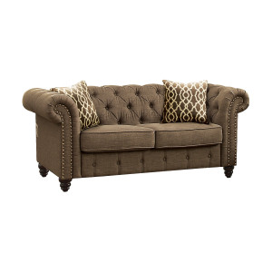 Homeroots 67" Brown 100% Linen And Black Standard Love Seat