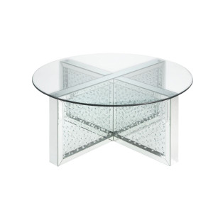 40" Silver And Clear Glass Round Top Bling Base Coffee Table - 606114146803 40" Silver And Clear Glass Round Top Bling Base Coffee Table - 606114146803