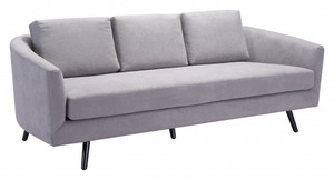 Homeroots Living Room 79" Gray Velvet Curved Back Standard Sofa