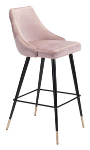 41" Pink Tufted Velvet And Black Bar Height Chair With Footrest - 808230065086 41" Pink Tufted Velvet And Black Bar Height Chair With Footrest - 808230065086