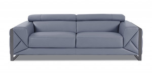 Homeroots Living Room 89" Light Blue and Chrome Genuine Leather Standard Sofa, Light Blue, 89" Width