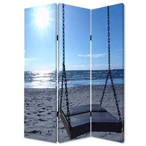 Homeroots Home Decor Multi Color Wood Canvas Seaside Serenity Screen, Multi Color, 1 x 48 x 72 Inches