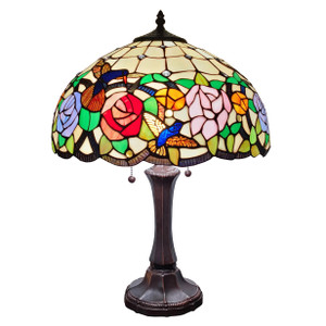 Homeroots Lighting 23" Stained Glass Two Light Hummingbird Accent Table Lamp, Stained Glass, Two Light