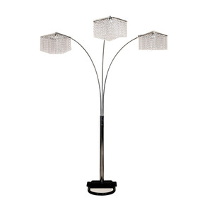 Homeroots Lighting Floor Lamp with Three Hanging Crystal Shades, Black Finish