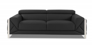 Homeroots Living Room 89" Dark Gray and Chrome Genuine Leather Standard Sofa, Dark Gray, Chrome Finish