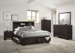 Espresso Solid Wood Queen Bed Frame With Drawers