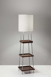 Walnut Wood Metal Shelf Floor Lamp with Charging Station - 4512839459394 Walnut Wood Metal Shelf Floor Lamp with Charging Station - 4512839459394