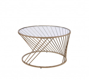 Homeroots Living Room 32" Champagne and Clear Glass and Metal Round Coffee Table