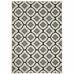 10' X 13' Beige Geometric Stain Resistant Indoor Outdoor Area Rug - 606114580812
