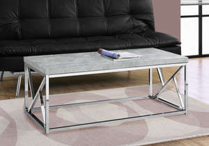 17" Grey Cement Particle Board Laminate and Chrome Metal Coffee Table - 4512822768649