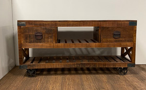 Homeroots Living Room Modern Farmhouse Console Buffet Cabinet, Heavily Distressed Solid Mango Wood