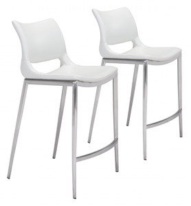 Homeroots Living Room Set of Two White Faux Leather Mod Ergo Counter Chairs
