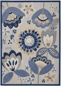 12' X 15' Blue And Grey Floral Non Skid Indoor Outdoor Area Rug - 606114455462