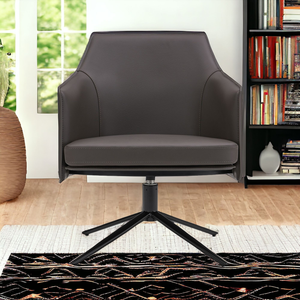 26" Gray and Black Faux Leather Swivel Lounge Chair