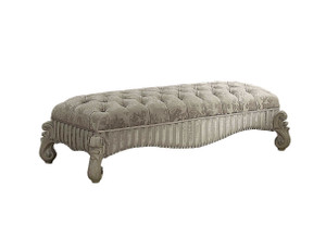 Homeroots Furniture Bench, Ivory Fabric, Bone White Finish, 28 x 65 x 20 Inches