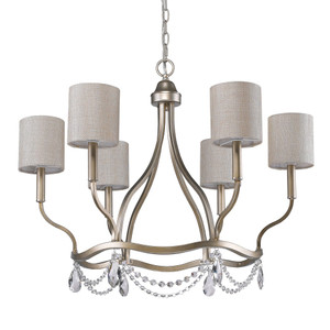 Margaret 6-Light Washed Gold Chandelier With Fabric Shades And Crystal Accents - 808230006690