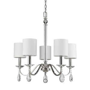 Lily 5-Light Polished Nickel Chandelier With Fabric Shades And Crystal Accents - 808230006812