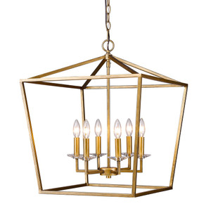 Kennedy 6-Light Antique Gold Foyer Pendant With Crystal Bobeches - 808230006959