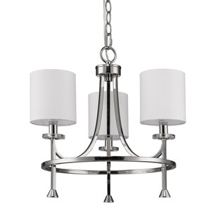 Kara 3-Light Polished Nickel Chandelier With Fabric Shades And Crystal Bobeches - 808230006799