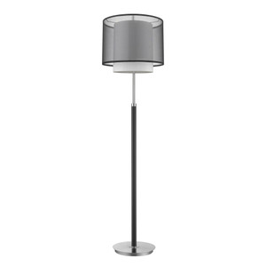 Roosevelt 1-Light Espresso And Brushed Nickel Floor Lamp With Smoke Gray Shantung Two Tier Shade - 808230005402